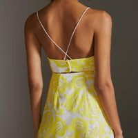 Maeve Strappy Lace Mini Dress in Yellow Size 10