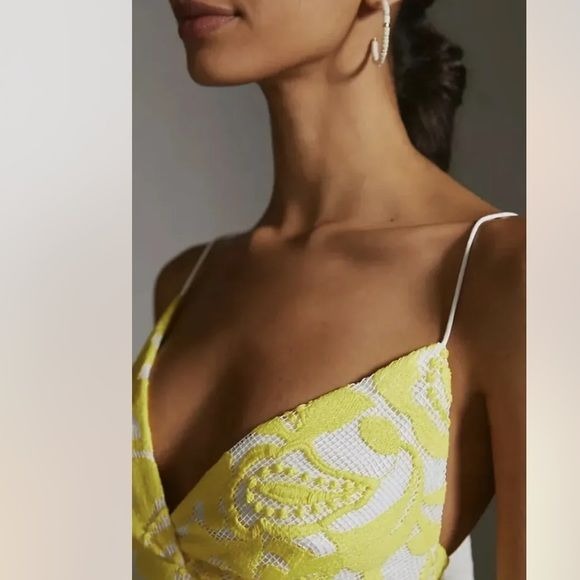 Maeve Strappy Lace Mini Dress in Yellow Size 10