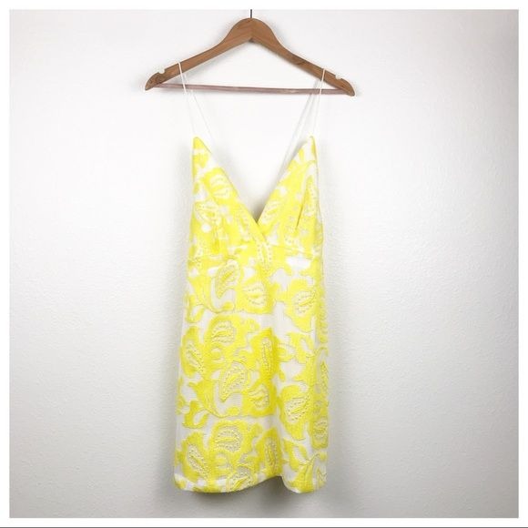 Maeve Strappy Lace Mini Dress in Yellow Size 10