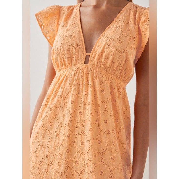 Tina Marigold Eyelet Midi Dress - Medium