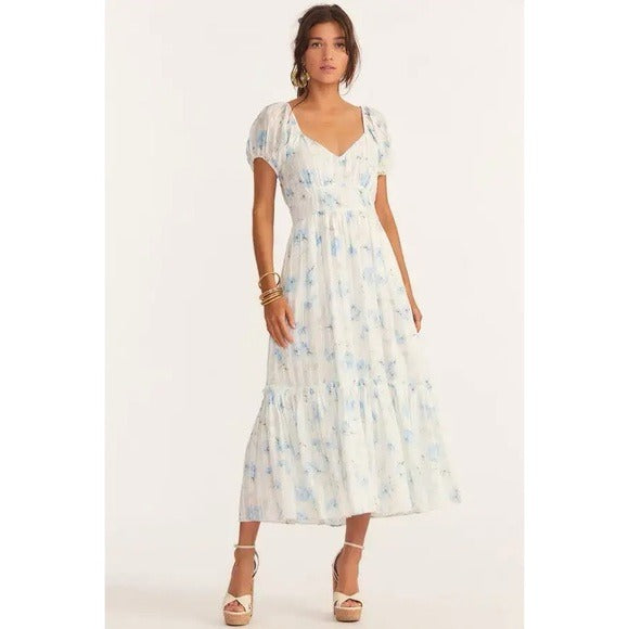 Angie Blue Floral Midi Dress - 10