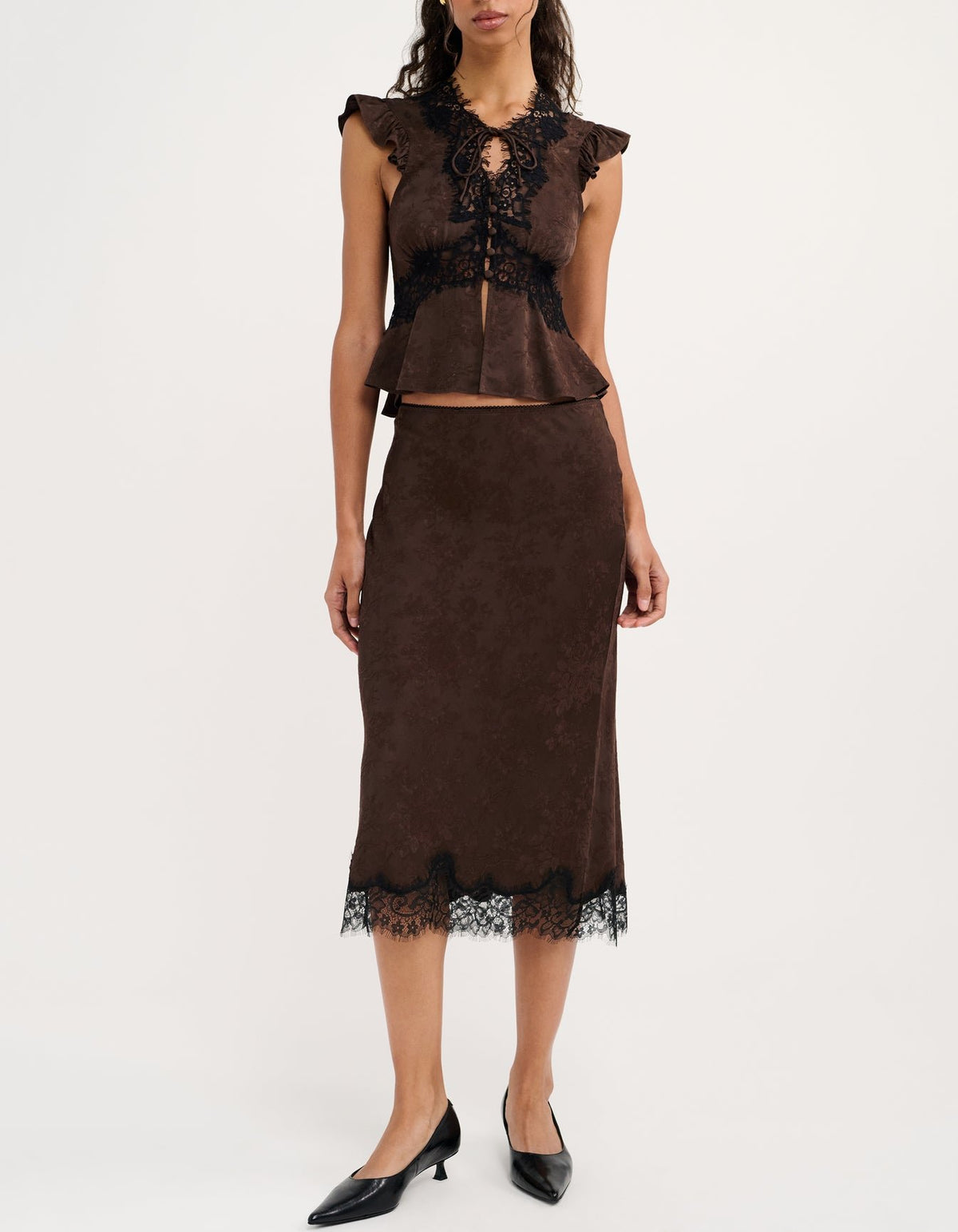 Lady Lace Midi Skirt in Espresso Jacquard
