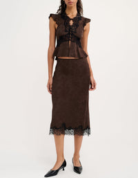 Lady Lace Midi Skirt in Espresso Jacquard
