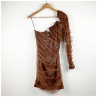 NWT Brown Tulle One Shoulder Dress Size Small