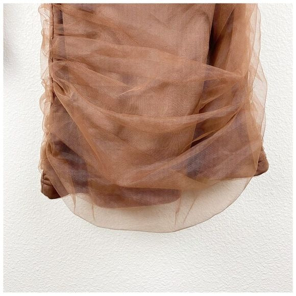 NWT Brown Tulle One Shoulder Dress Size Small