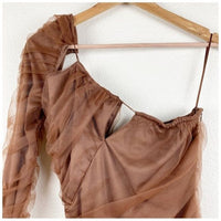 NWT Brown Tulle One Shoulder Dress Size Small