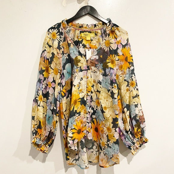 Maeve Moxy Collective Floral Linen Blouse