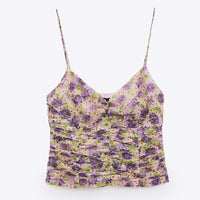 Floral Ruched Spaghetti Strap Tank Top Size Small