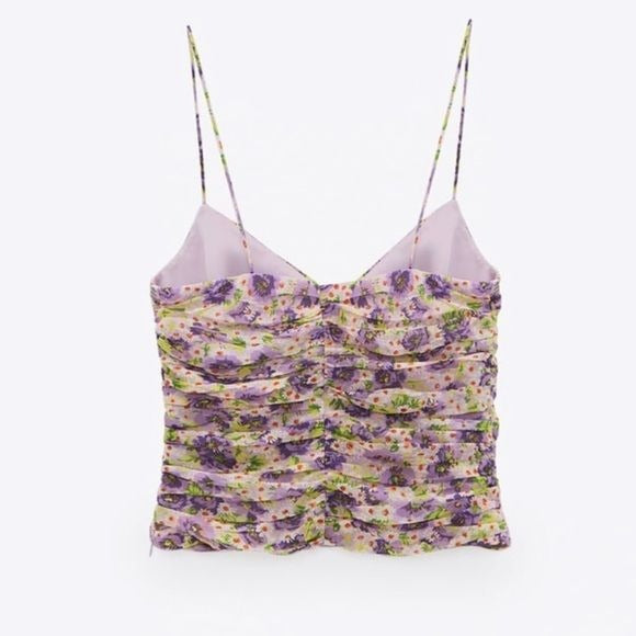 Floral Ruched Spaghetti Strap Tank Top Size Small