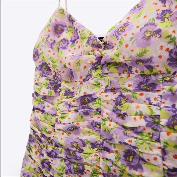 Floral Ruched Spaghetti Strap Tank Top Size Small