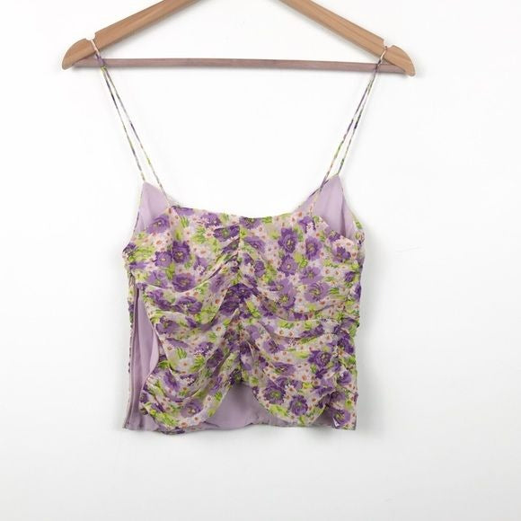 Floral Ruched Spaghetti Strap Tank Top Size Small