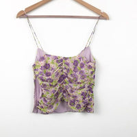 Floral Ruched Spaghetti Strap Tank Top Size Small