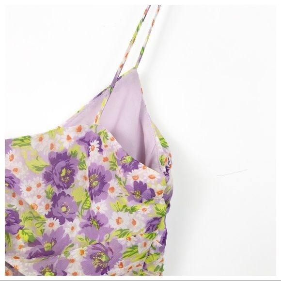 Floral Ruched Spaghetti Strap Tank Top Size Small
