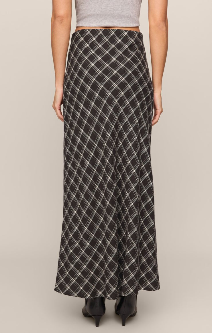 Europa Plaid Maxi Skirt in Ash Black