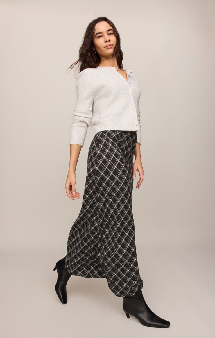 Europa Plaid Maxi Skirt in Ash Black