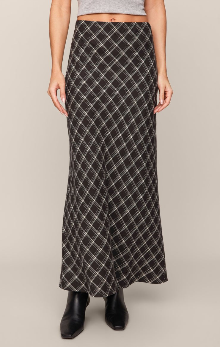 Europa Plaid Maxi Skirt in Ash Black