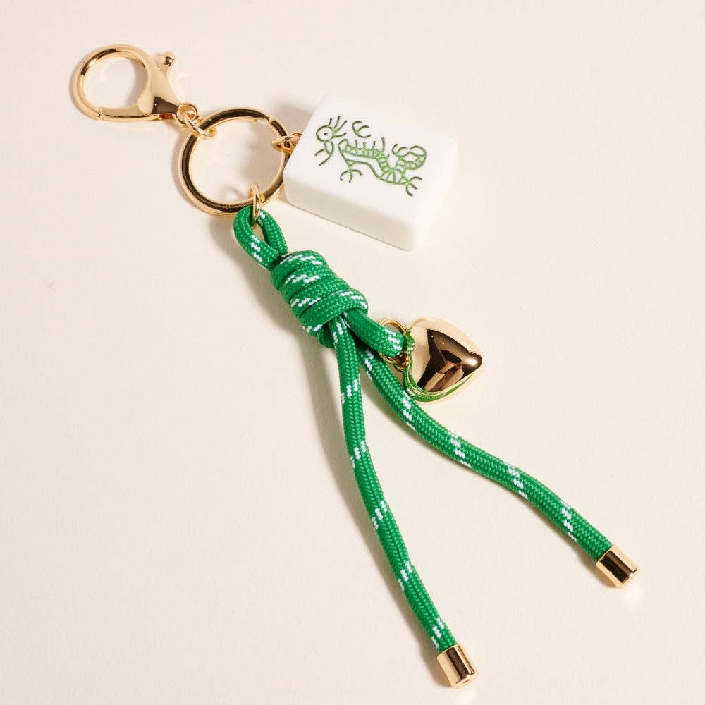 Mahjong Tile Puffy Heart Cord Keychain Bag Charm: Pink