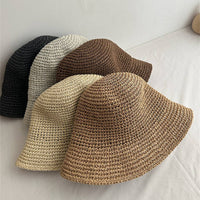 Minimalist Foldable Raffia Straw Bucket Hat in Coffee