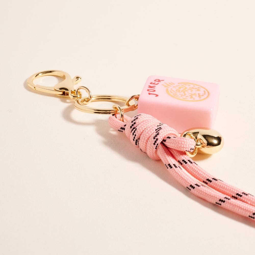 Mahjong Tile Puffy Heart Cord Keychain Bag Charm: Green