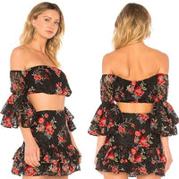 Ellie Floral Ruffle Crop Top in Sunset - Small