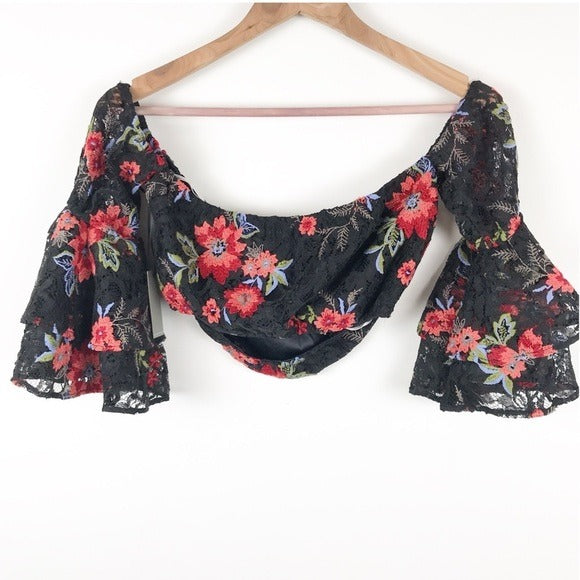 Ellie Floral Ruffle Crop Top in Sunset - Small
