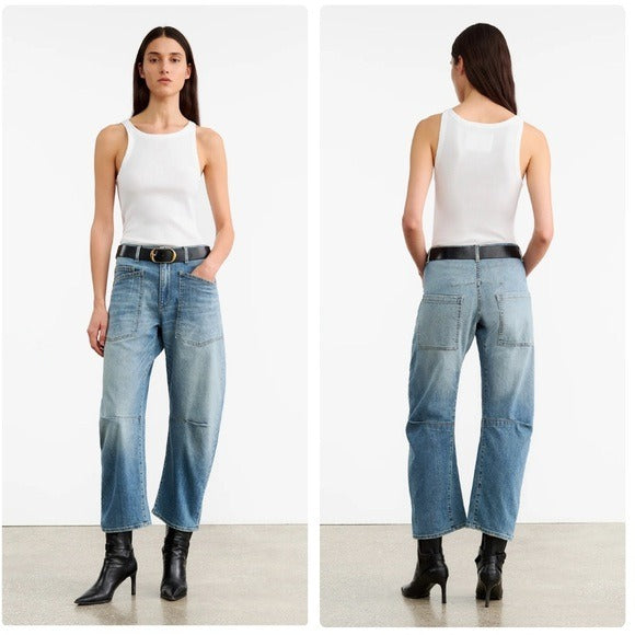 Shon Jean Mid-Rise Stretch Barrel Denim in Summer Wash