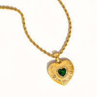 Akira 18K Gold Green Cz Heart Necklace
