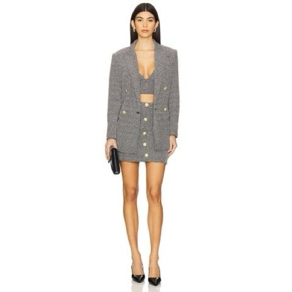 Zander Button Mini Skirt in Black, Ivory & Gold - 0