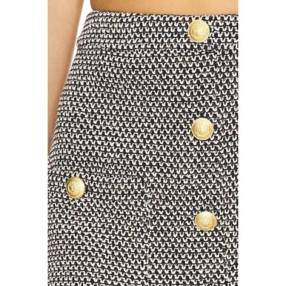 Zander Button Mini Skirt in Black, Ivory & Gold - 0