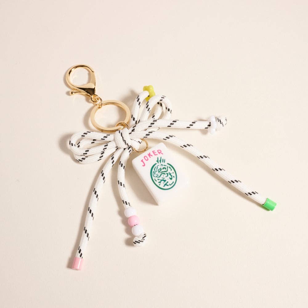 Mahjong Joker Tile Cord Keychain Bag Charm: Pink