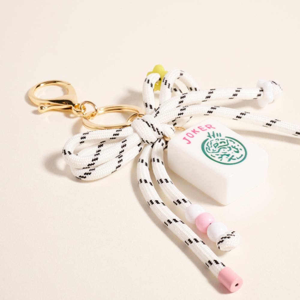 Mahjong Joker Tile Cord Keychain Bag Charm: Pink