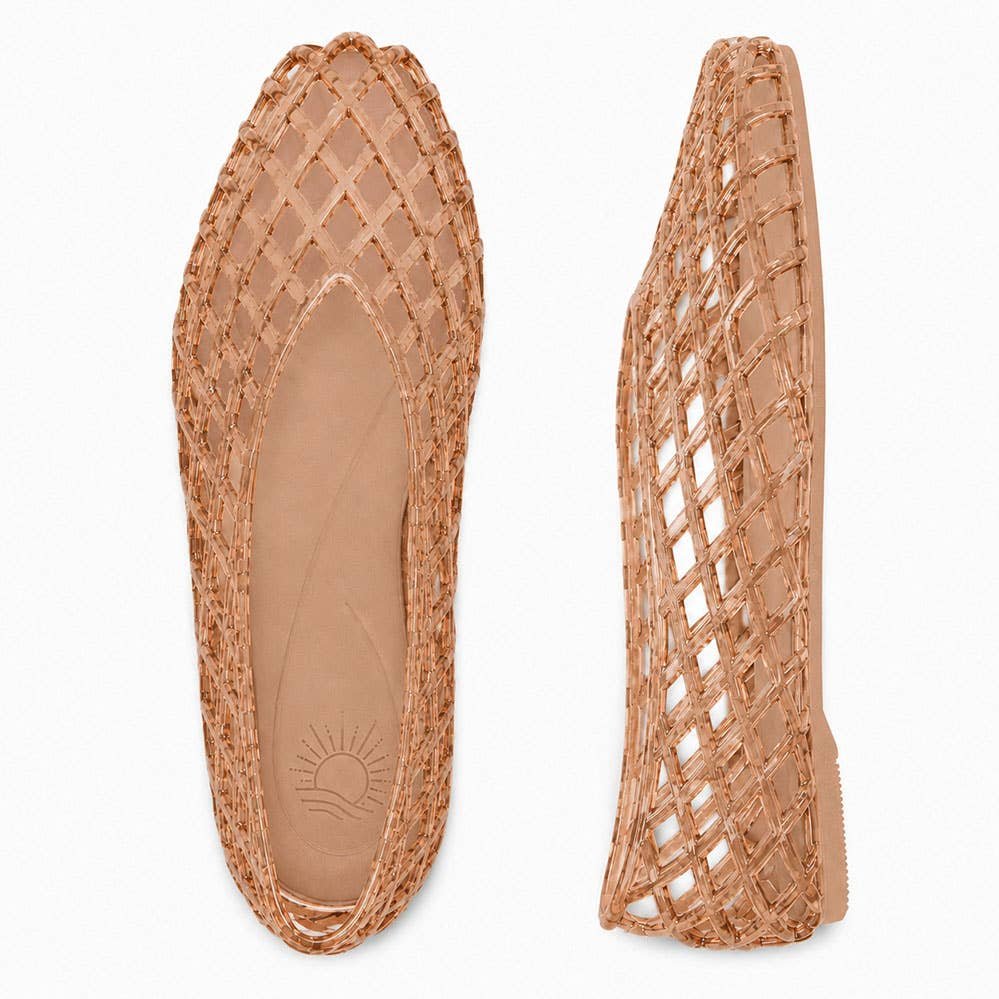 Marina Closed Back Cage Jelly V-Neck Water-Friendly Flat in Beige