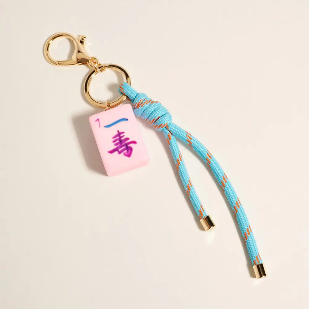 Mahjong Tile Knot Strap Drop Keychain Bag Charm