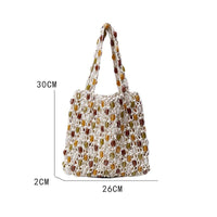 Vintage Handmade Beaded Woven Shoulder Bag Beige-Small