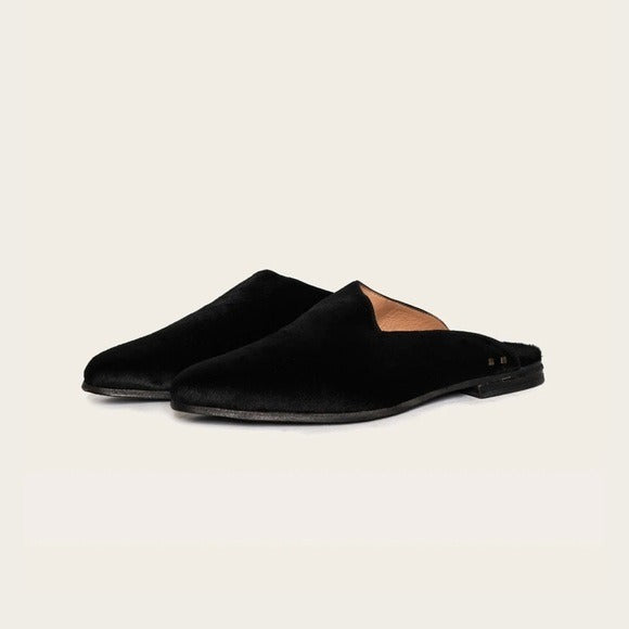 The Letta Slipper in Black Calf‎ Hair