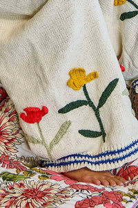 3D Embroidered Twisted Tie Straight Leg Chenille Pants