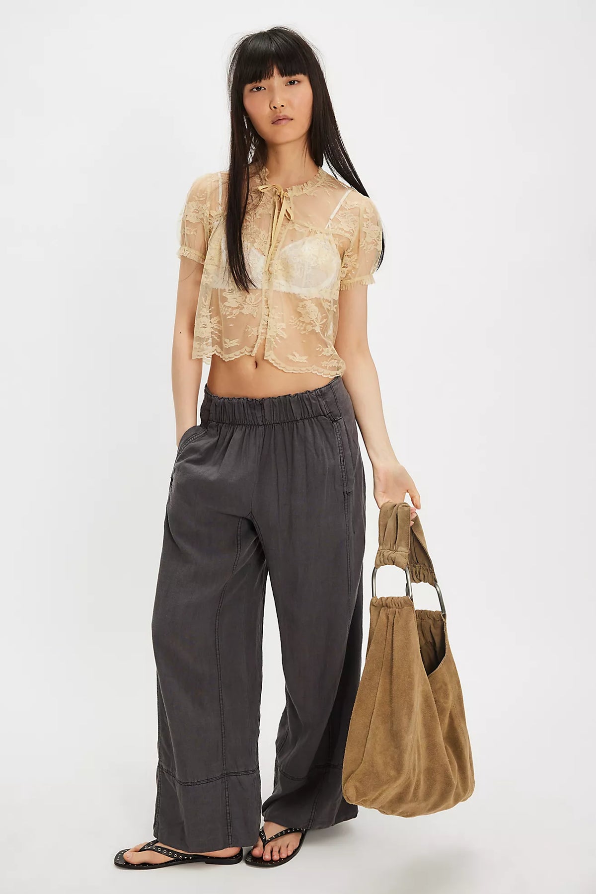 Days End Linen Pull on Pants in Black