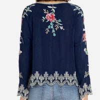 Embroidered Floral Reena Top in Navy