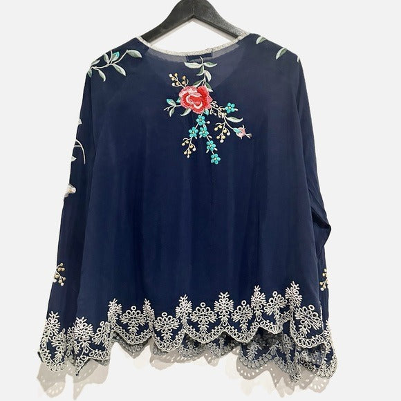 Embroidered Floral Reena Top in Navy