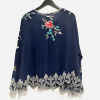 Embroidered Floral Reena Top in Navy