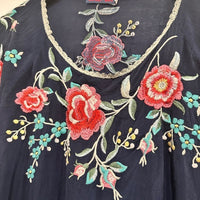 Embroidered Floral Reena Top in Navy