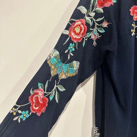 Embroidered Floral Reena Top in Navy