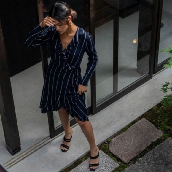 NWT Prya Wrap Dress - Navy Oxblood Stripe Size XS