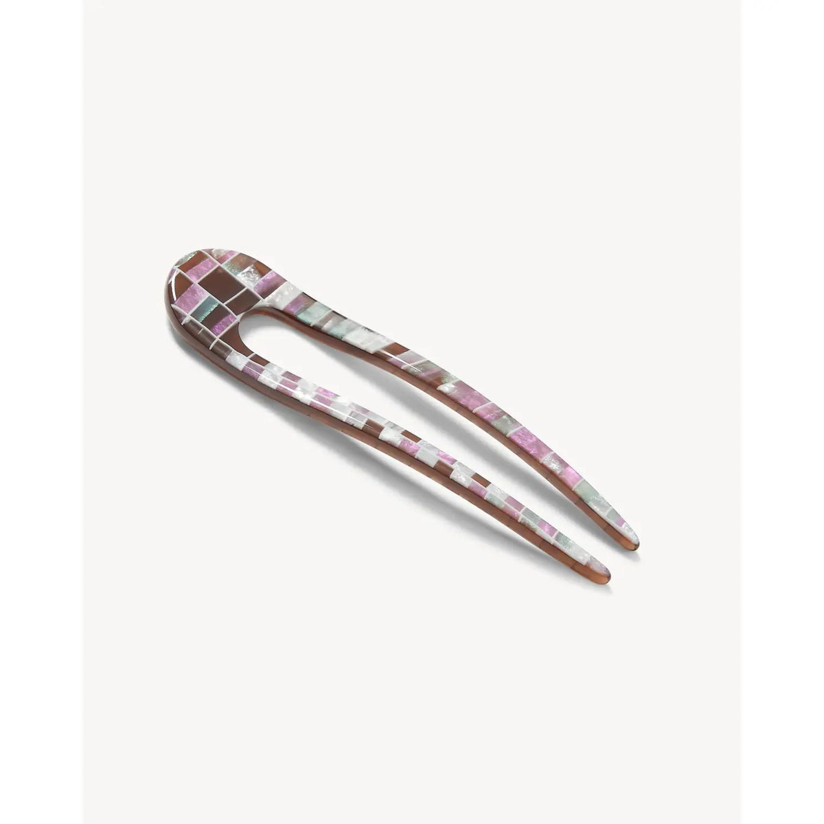 French Hair Pin in Brown Shell Checker