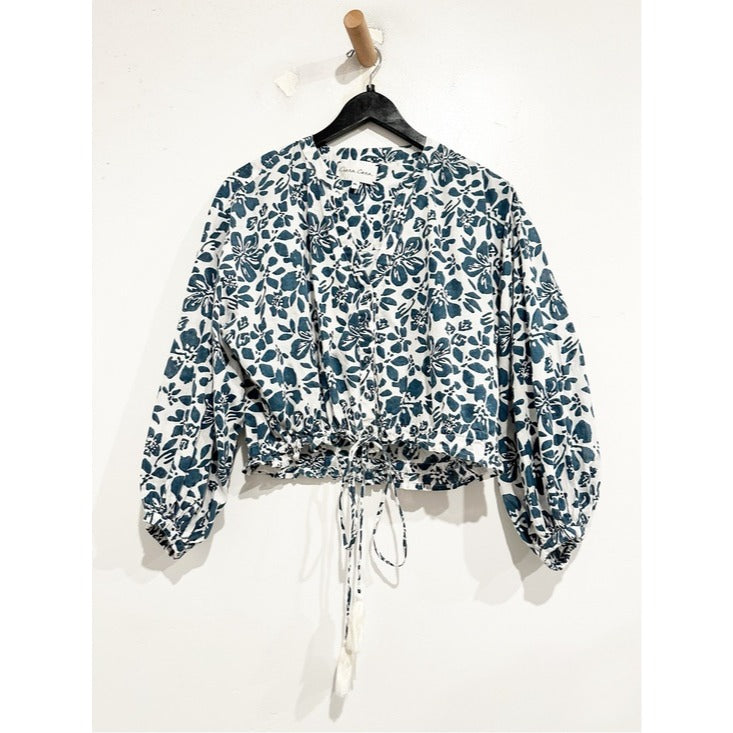 Perrin Top in Blue and White Floral - XL