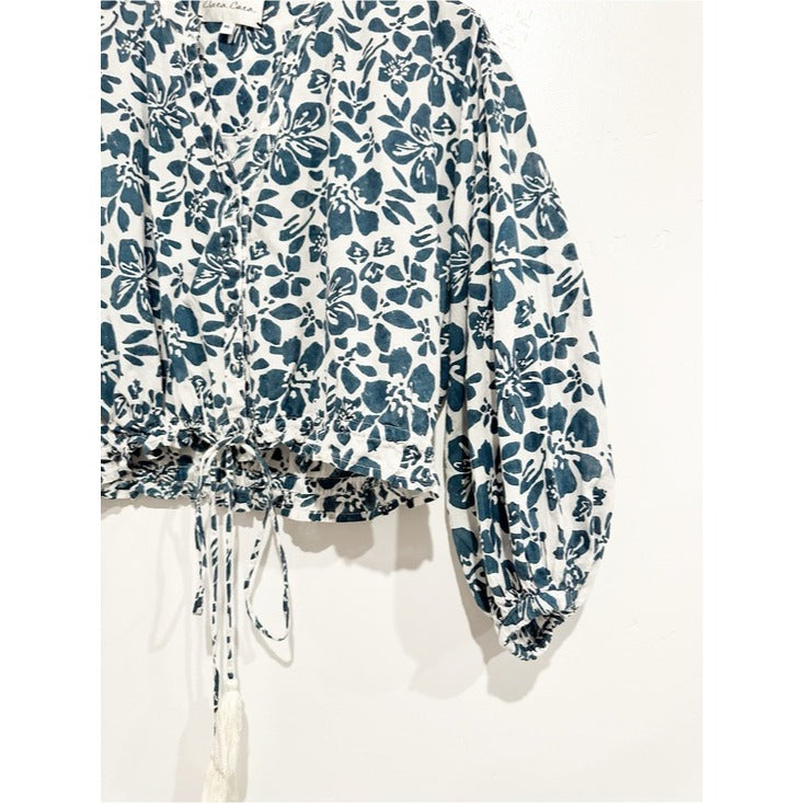 Perrin Top in Blue and White Floral - XL