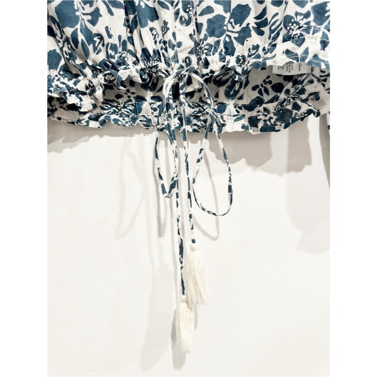 Perrin Top in Blue and White Floral - XL