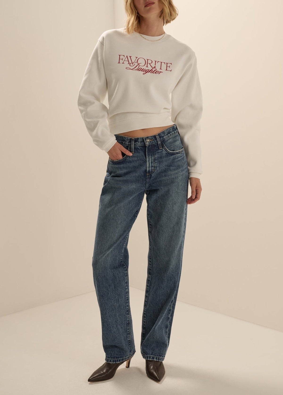The Embroidery Ritzy Classic Sweatshirt in Sugar/True Red
