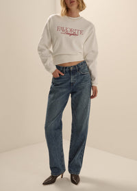 The Embroidery Ritzy Classic Sweatshirt in Sugar/True Red