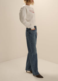 The Embroidery Ritzy Classic Sweatshirt in Sugar/True Red